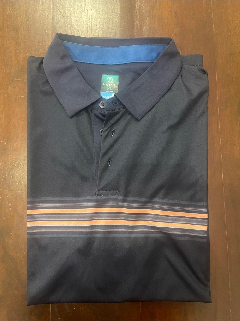 Pro Tour GOLF Men's Navy Polo with Salmon Stripe